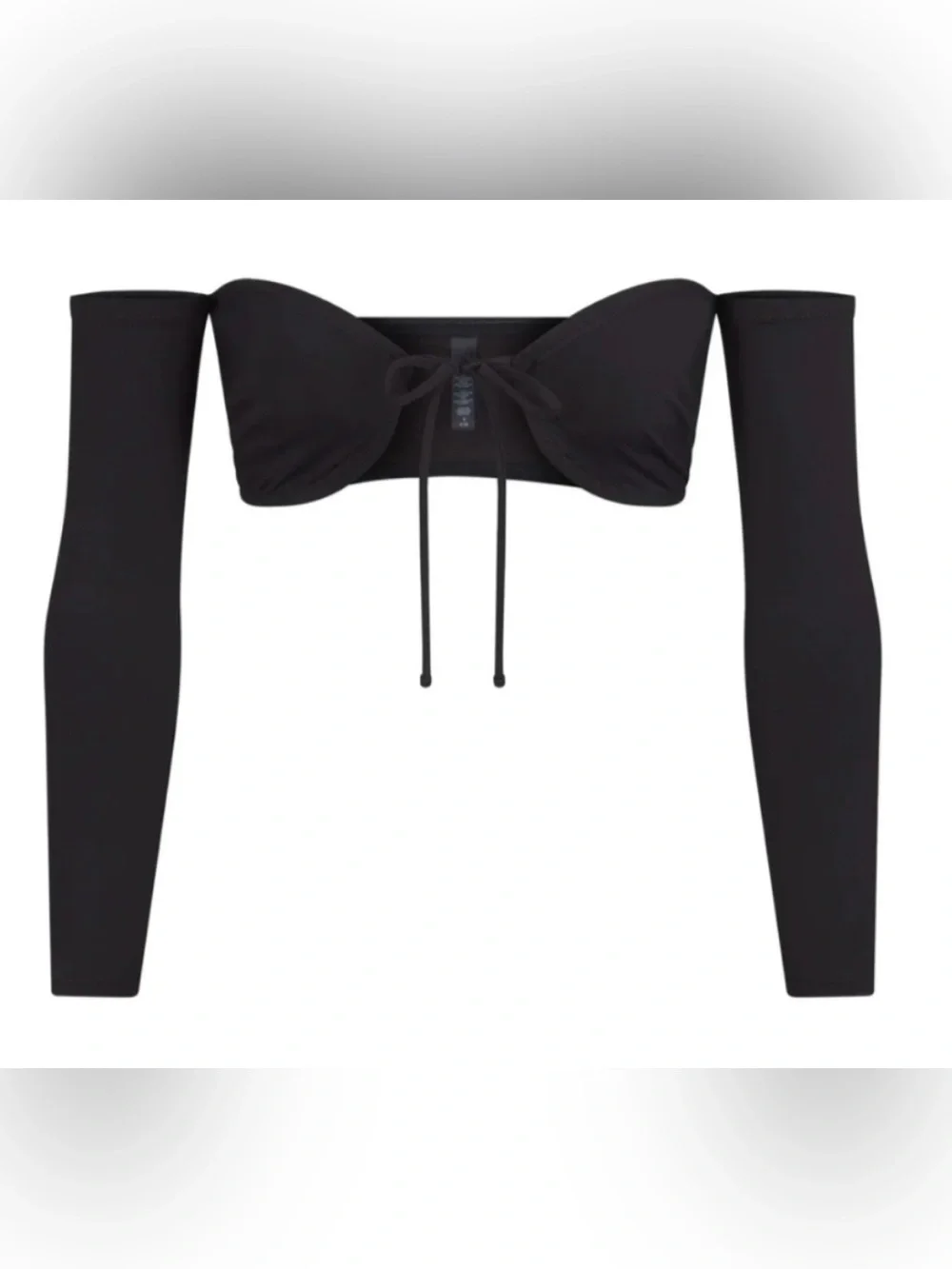 Skims NWT Swim Long Sleeve Bikini Top Only Black Onyx Strapless Tie-Front Size S